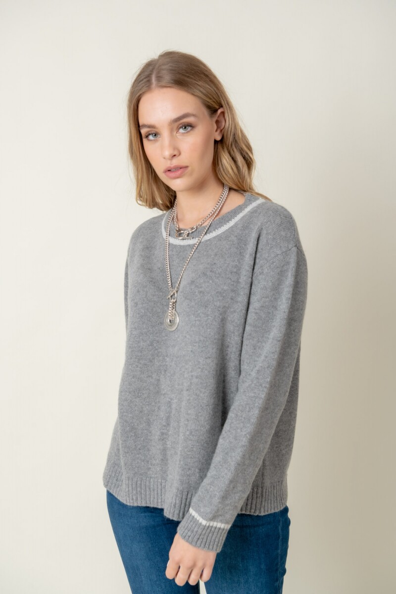 Sweater lana combinado - Gris 