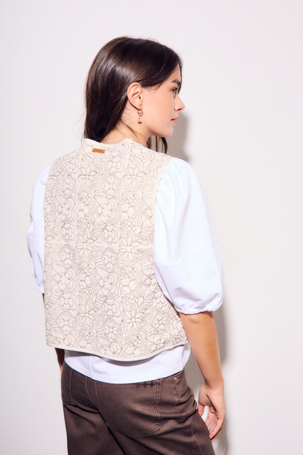 Chaleco Bordados Reversible Gamuza Nácar