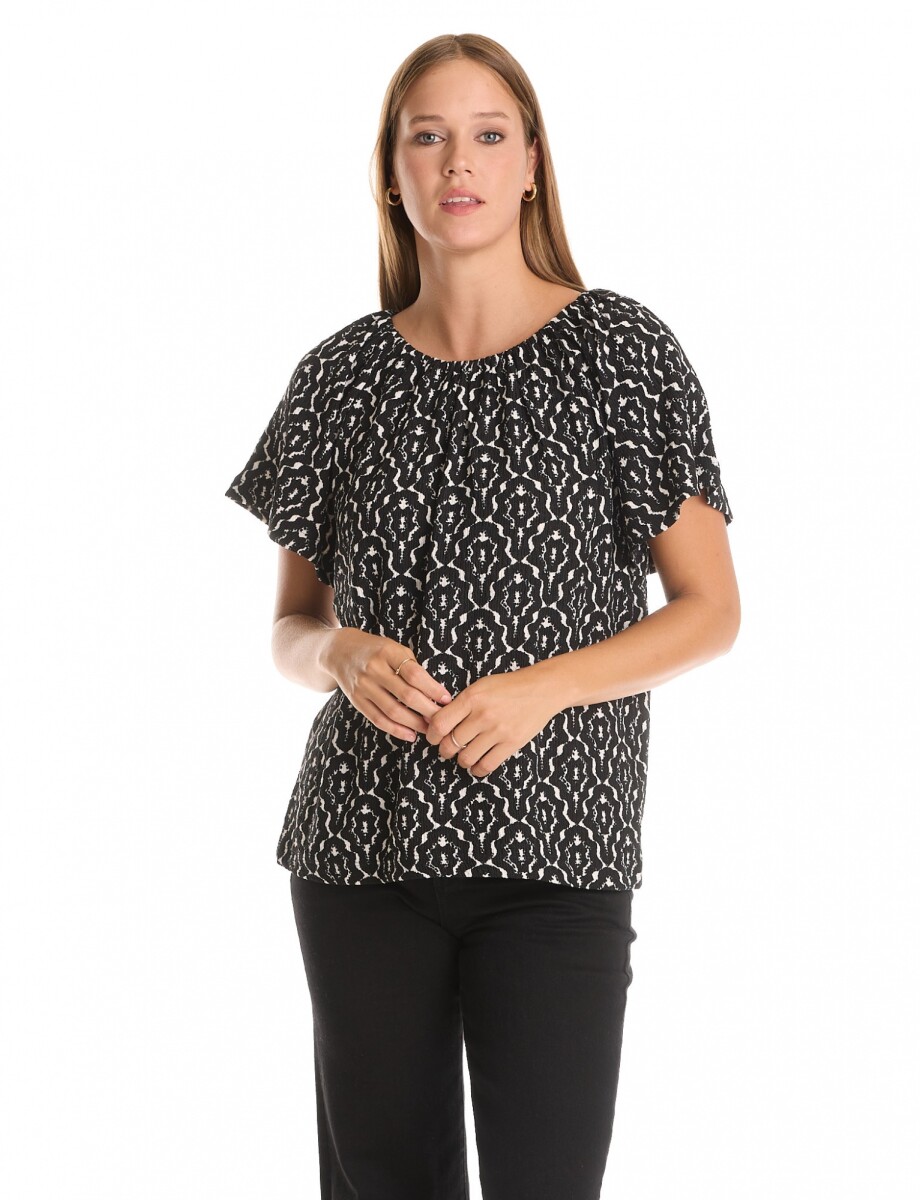 Blusa Print Frunces - Negro/blanco 