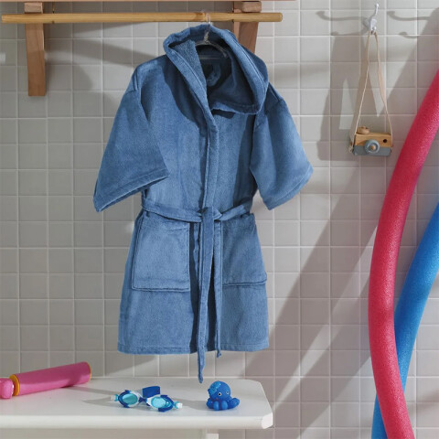 Bata Baño Infantil Con Capucha Velour Dohler 100% Algodón AZUL PIEDRA