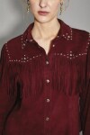 Camisa Bellota Fringes Cuero Bordo