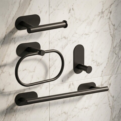 Set Accesorios De Baño Rollo Toalla Percha Juego 4 Piezas Adhesivo Acero Inoxidable Imback Color Negro Set Accesorios De Baño Rollo Toalla Percha Juego 4 Piezas Adhesivo Acero Inoxidable Imback Color Negro