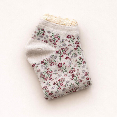 Medias Cortas Florcitas Puntilla Algodón Crudo