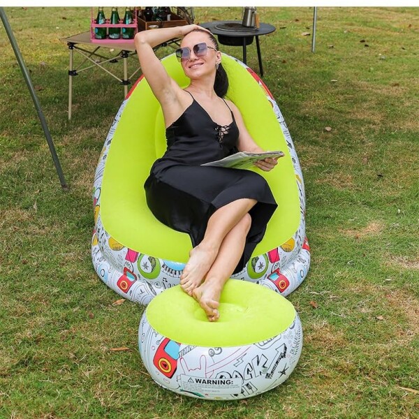 Sillón Inflable Con Puff Sofá Con Apoyapies Amarillo