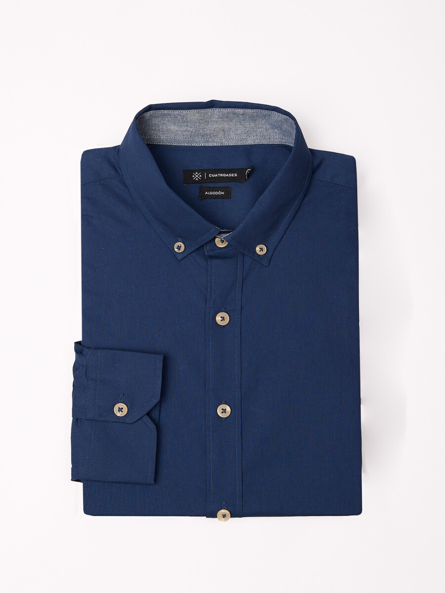 Camisa m/l algodon lisa - azul oscuro 