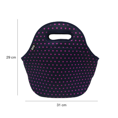 Lunchera de Neopreno Brio Bolso Térmico Bebida Comida c/ Asa Azul Lunares Violetas