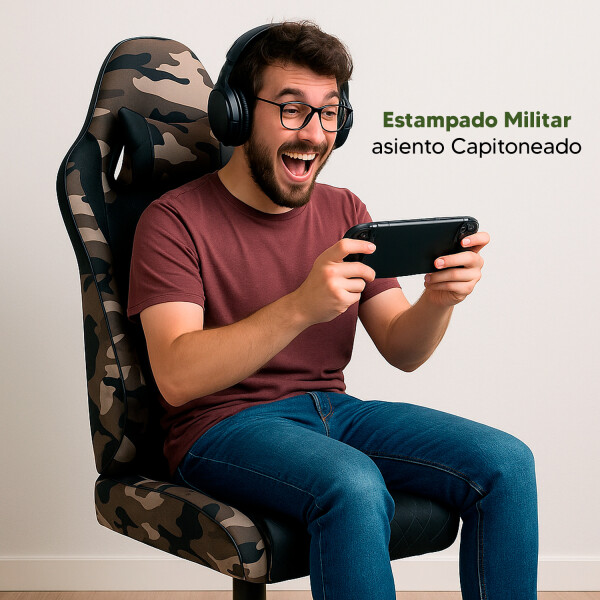 Silla Gamer Ergonómica Camuflaje Militar SILLA GAMER PL CAMO VERDE CAPIT. OLT