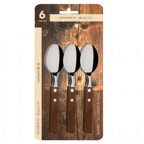 Set x6 piezas cuchara de té 1,2 mm mango madera MARRON CLARO