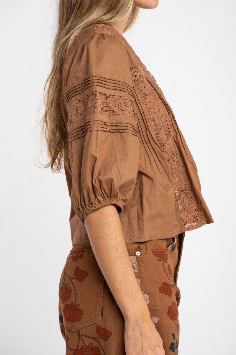 Blusa Encaje Bordados Chocolate