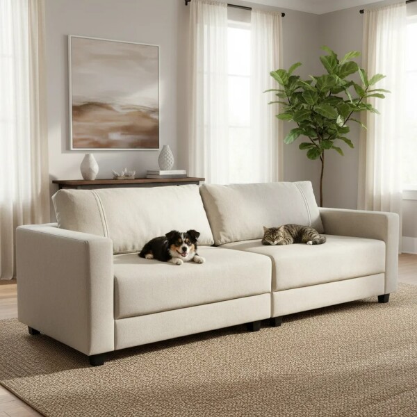 Sofá 4 Cuerpos - Tela Pet Friendly Beige Sofá 4 Cuerpos - Tela Pet Friendly Beige