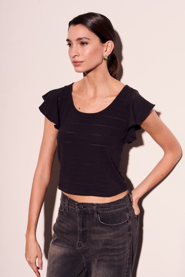 Top Texturado Manga Volado Negro