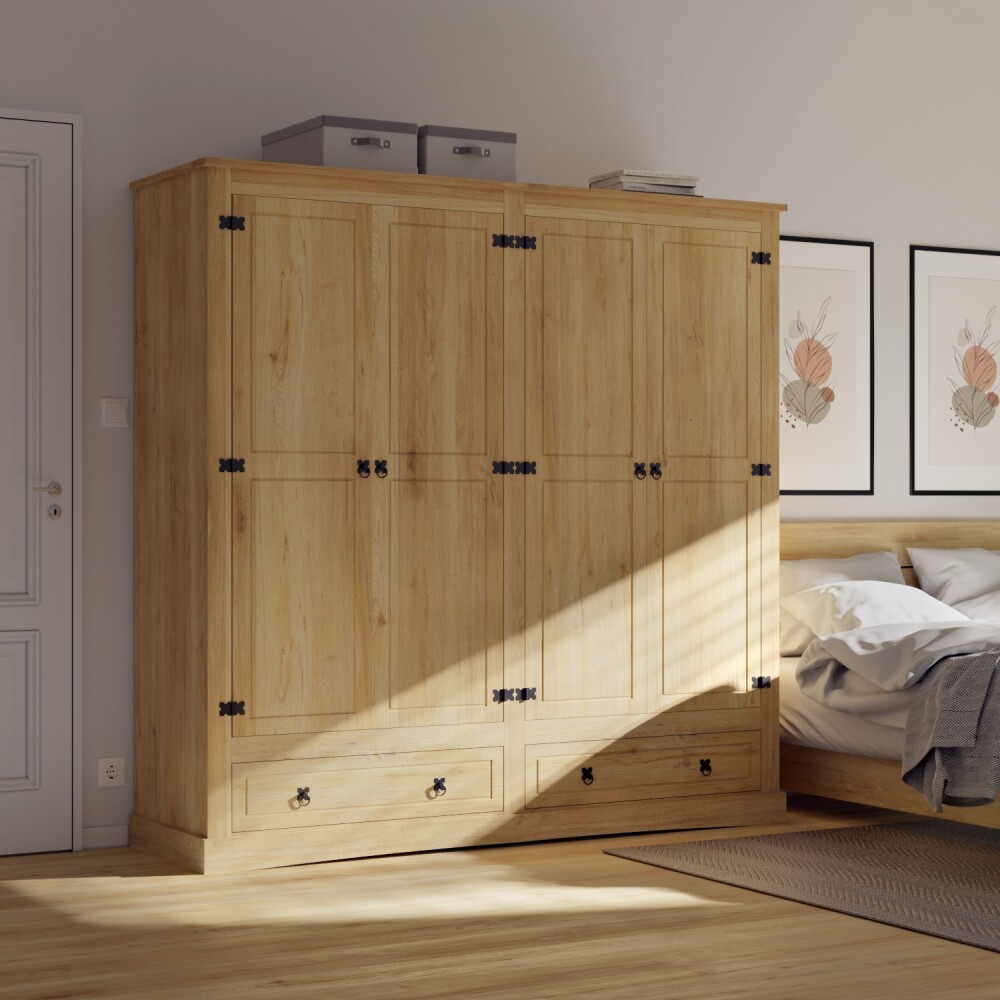 Ropero 4 puertas 2 Cajones Madera - Linea mexicana Natural