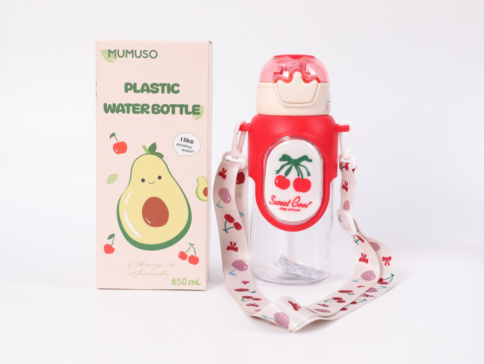 BOTELLA DE PLÁSTICO DE CEREZAS CON BOTÓN DE CORONA (ROJA/650 ML) 