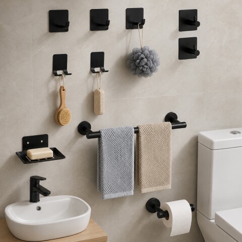 Set De Accesorios Para Baño Juego 10 Piezas Acero Inoxidable IMBACK Color Negro Set De Accesorios Para Baño Juego 10 Piezas Acero Inoxidable IMBACK Color Negro