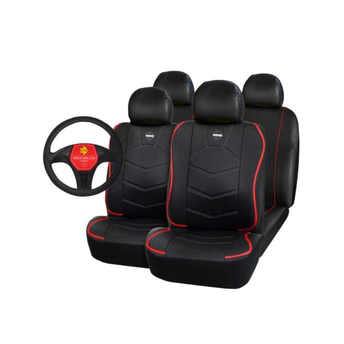 Cubreasiento Más Cubrevolante Momo Auto - Negro Y Rojo 