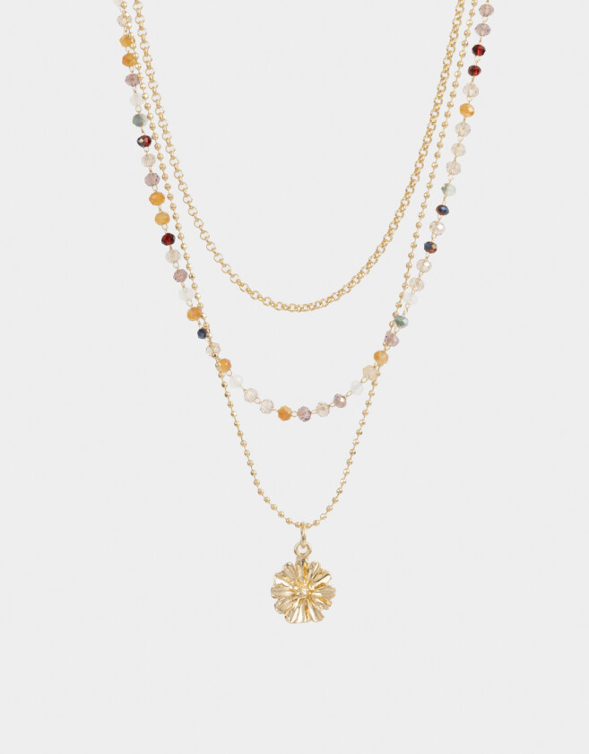 Collares Cortos Con mostacillas Collar Corto Multicadena Flor - Dorado