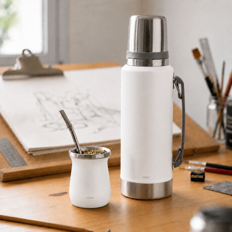 Set Matero Termo 1L Ac. Inox + Mate 160ml Térmico Completo Blanco