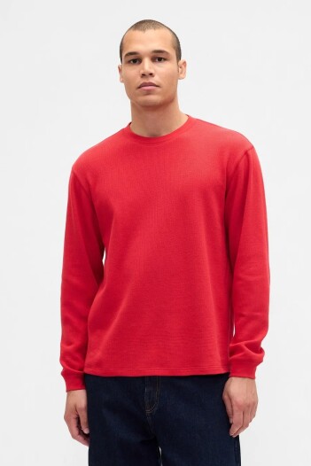 Remera Waffle Manga Larga Hombre Modern Red