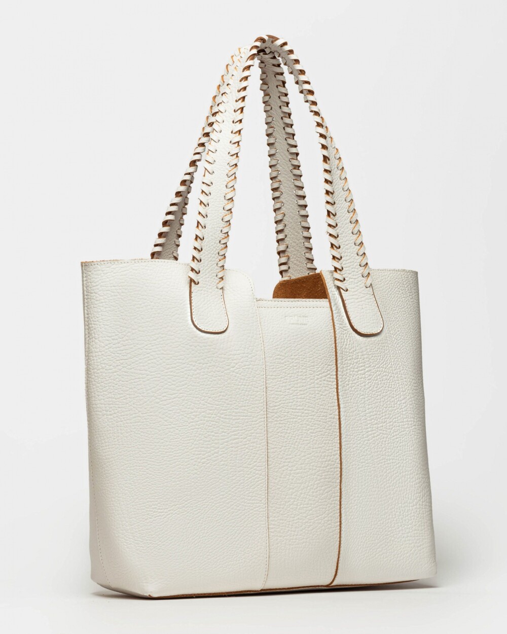 Shopper The Braided en cuero graneado Blanco