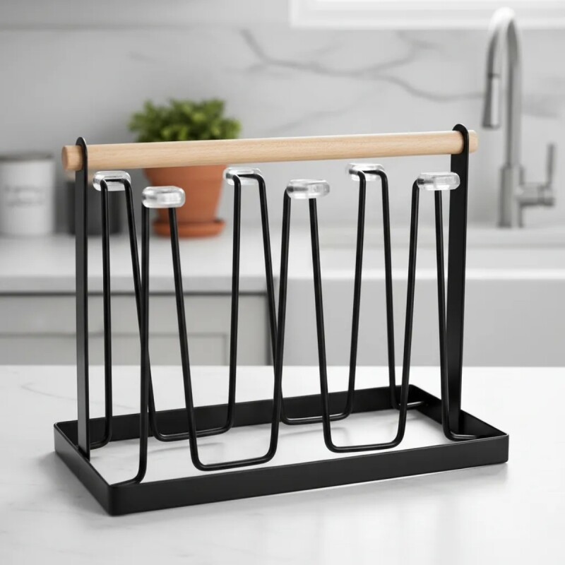 Escurre vasos de acero con mango de madera NEGRO