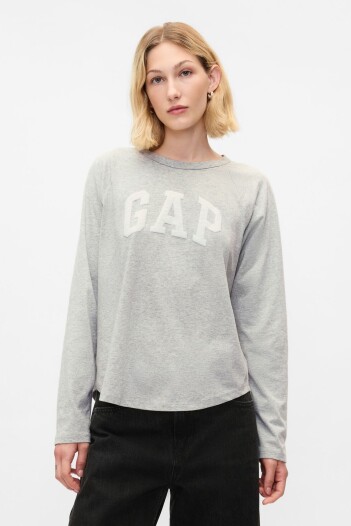 Remera Logo Gap Manga Larga Mujer Light Heather Grey B08