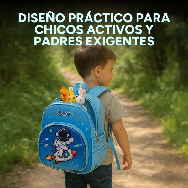 Mochila Escolar Reforzada 33x24cm 2 Bolsillos Astronauta Color Celeste