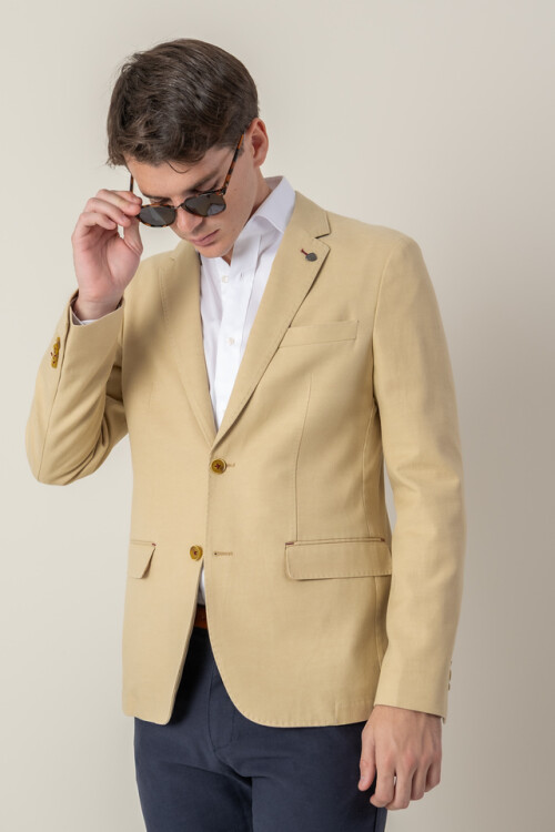 Saco Tencel Slim Fit Beige