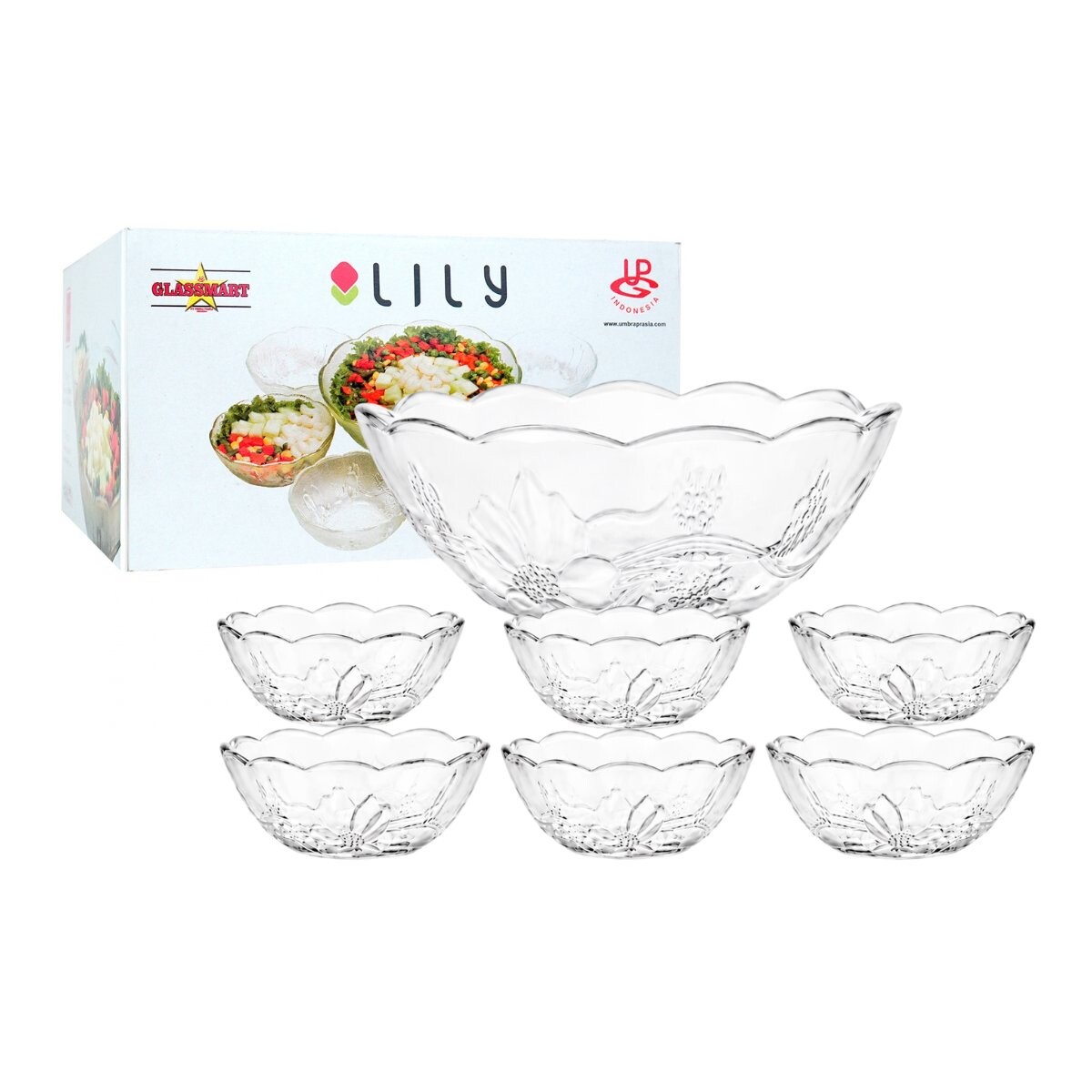 Set de 7 bowls de vidrio labrado 