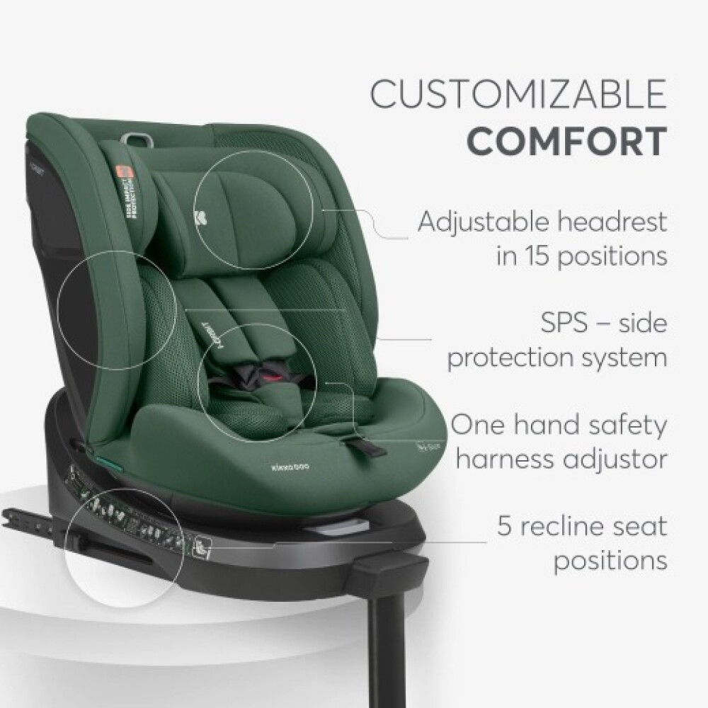 Butaca i-ORBIT KIKKABOO ISOFIX 360 0-36kg C LEG SUPPORT green army