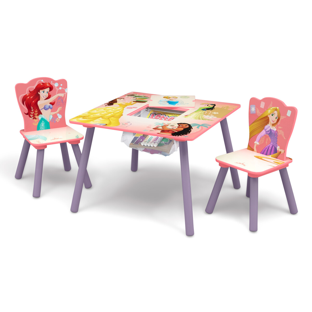 Juego de mesa y 2 sillas para niños Princesas Disney 