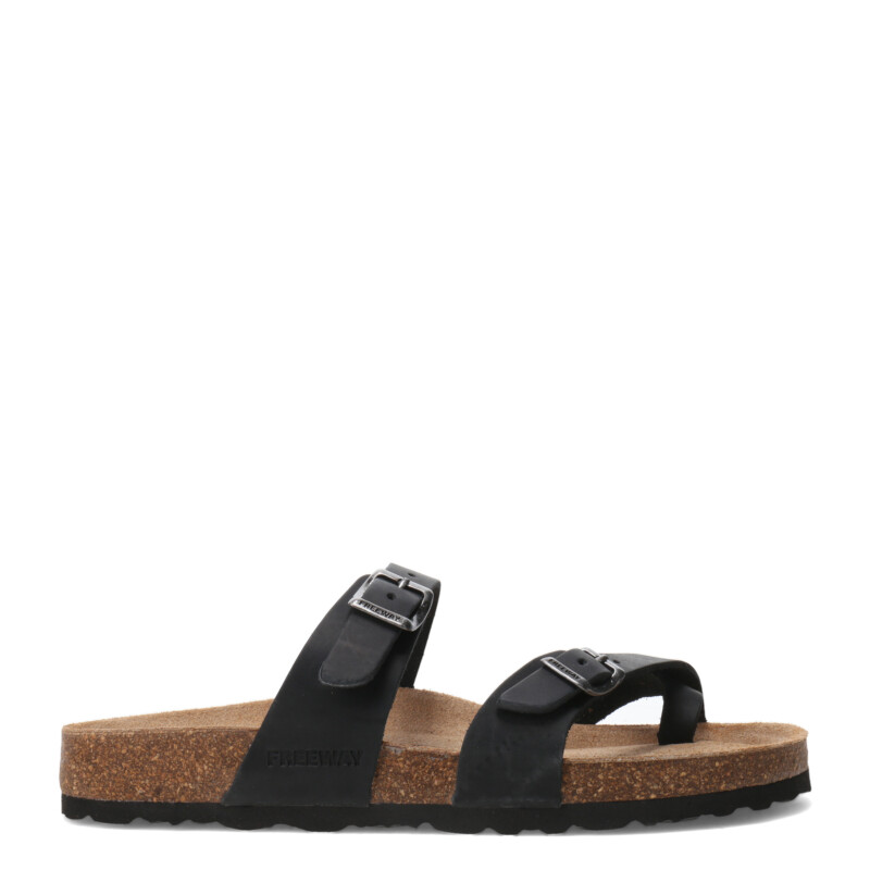 Sandalias de Mujer Freeway Casual 2 Hebillas Negro (Cuero Graso)