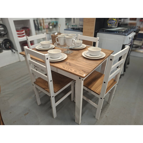 Juego de comedor 4 sillas (Blanco y Miel) Juego de comedor 4 sillas (Blanco y Miel)