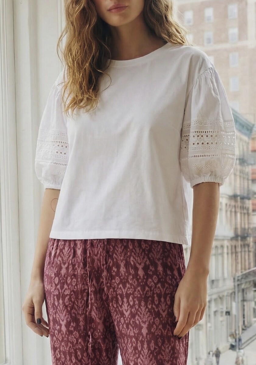 Remera Algodón Combinada - Blanco 