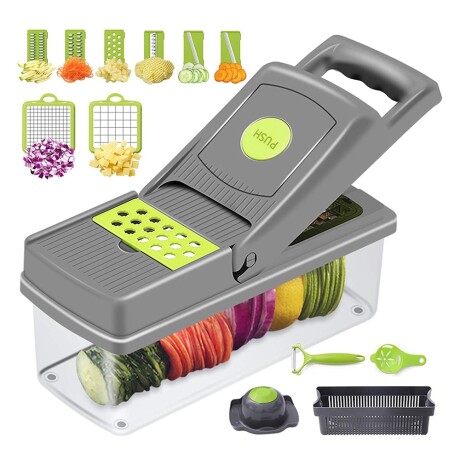 Multi Procesador Manual Picador Rallador Cortador Verduras Gris