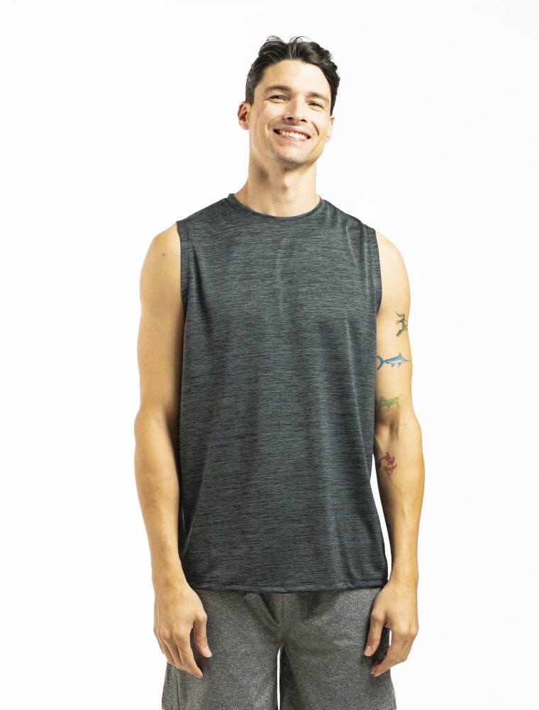 Musculosa Deportiva Overlock Negro Melange