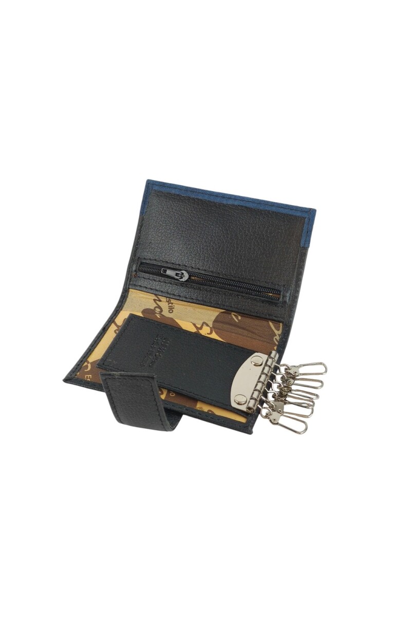 Porta llaves en cuero lo broche Negro c/ azul