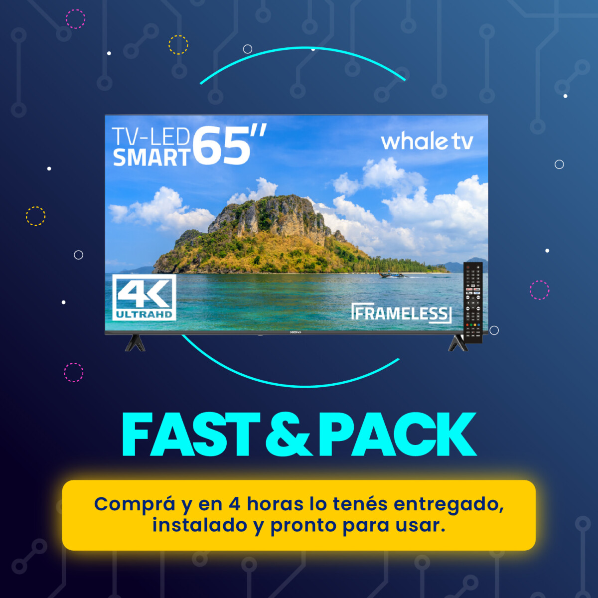 Fast&Pack Smart TV Xion 65" Whale TV + Instalación 