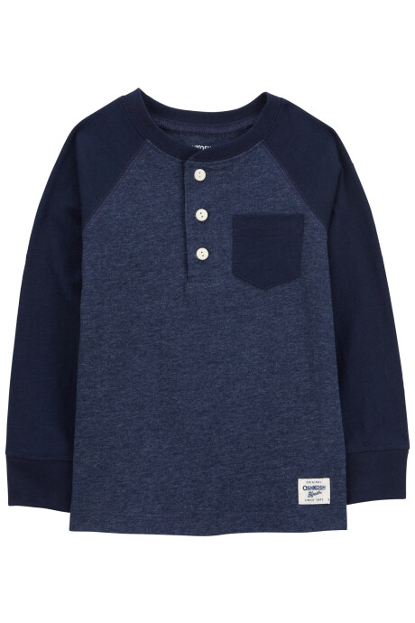 Remera henley de algodón, mangas raglán, azul marino Remera henley de algodón, mangas raglán, azul marino