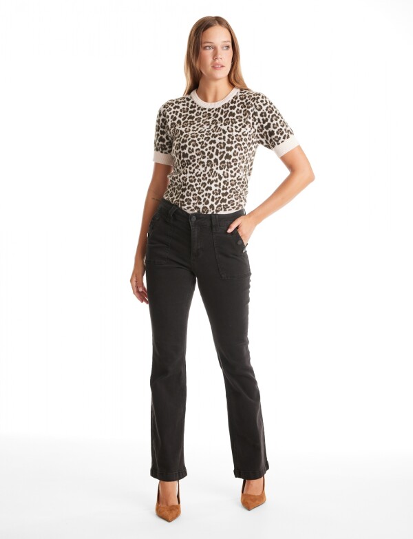 Jean Bootcut Botones NEGRO