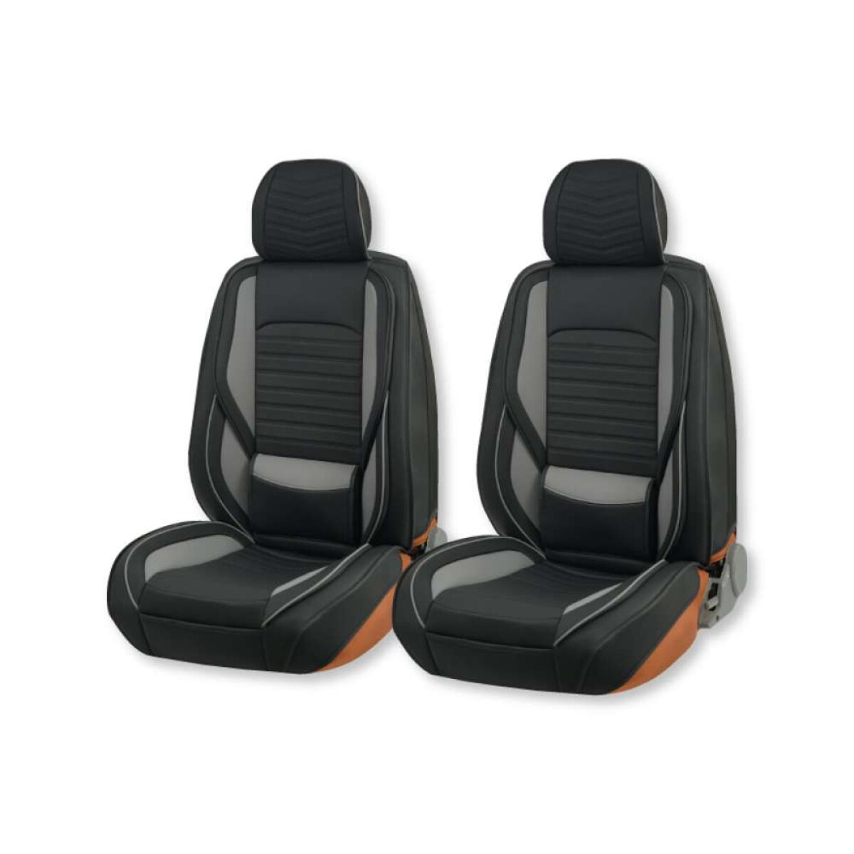 Cubreasientos Delanteros 4 Piezas Eco Cuero Con Soporte Lumbar - Negro Y Gris 