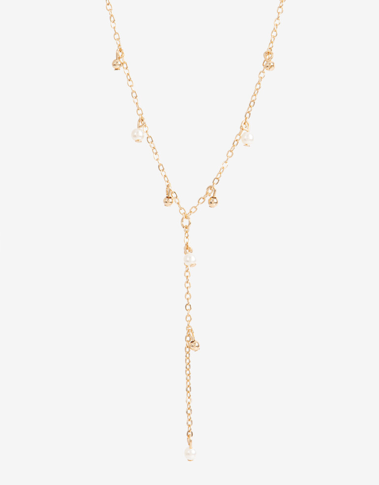 Collares Cortos Perlas Collar Metal Con Perla - Dorado