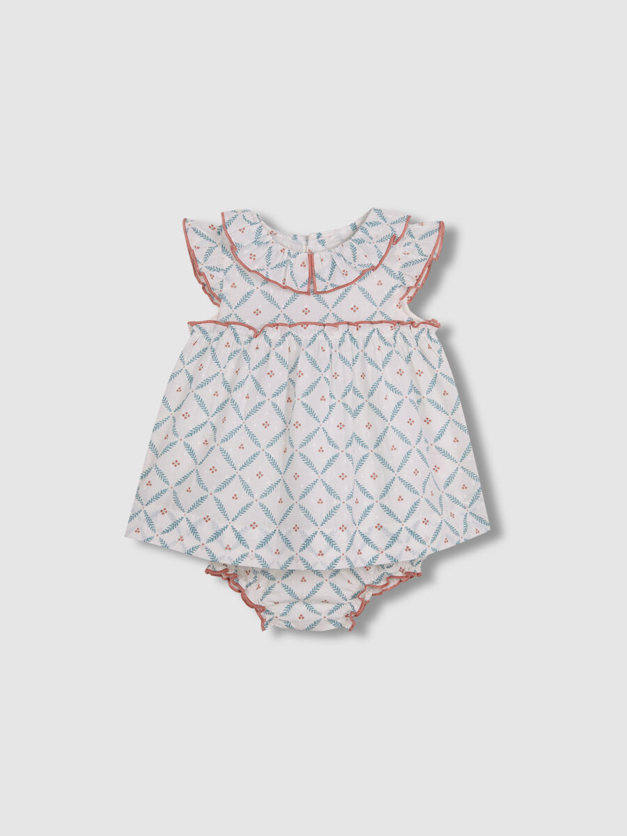 Vestido Con Estampado De Ramitas Blanco