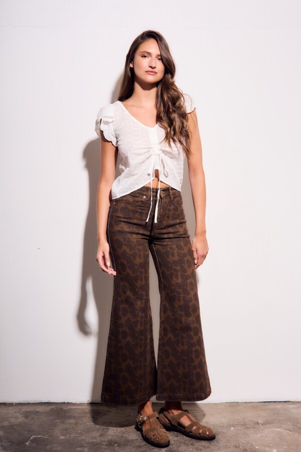 Jean Flared Wide Leg Estampado Chocolate