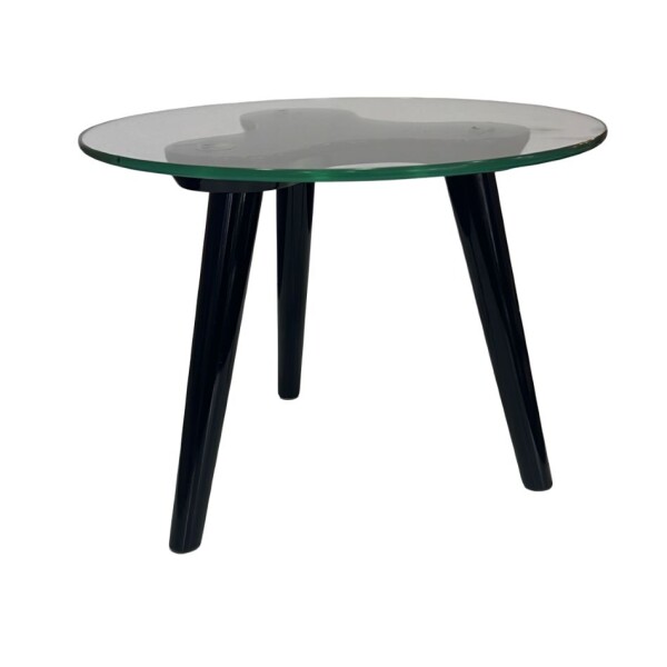 Mesa lateral baja negra. Tapa de vidrio - Producto con detalles. Mesa lateral baja negra. Tapa de vidrio - Producto con detalles.