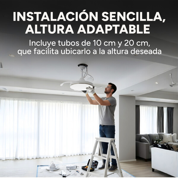 Ventilador De Techo Lámpara Led Aspas Retráctiles C/ Control Color Blanco