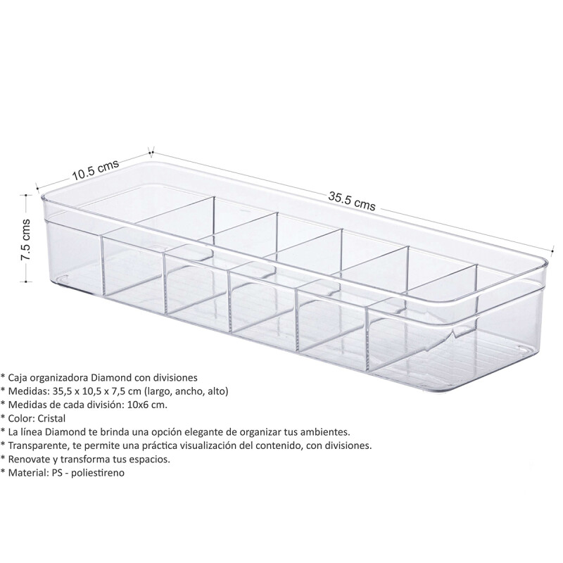 Organizador acrílico con divisiones rectangular M TRANSPARENTE