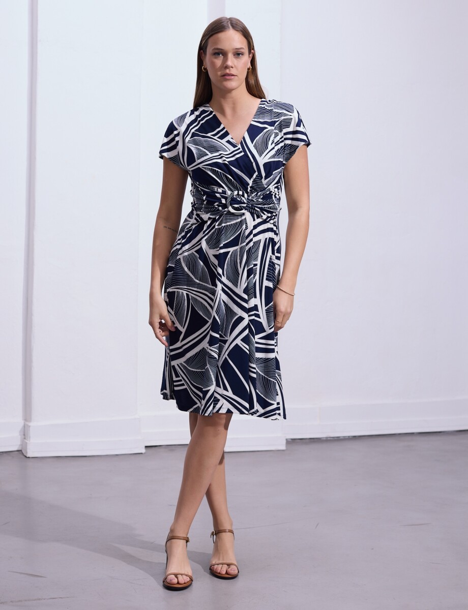 Vestido Hebilla Cruzado - Azul/blanco 
