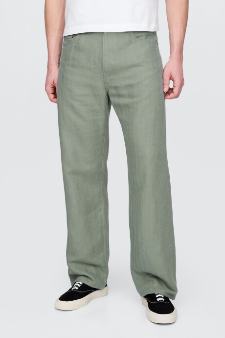 Pantalón De Lino Hombre Gasoline Green