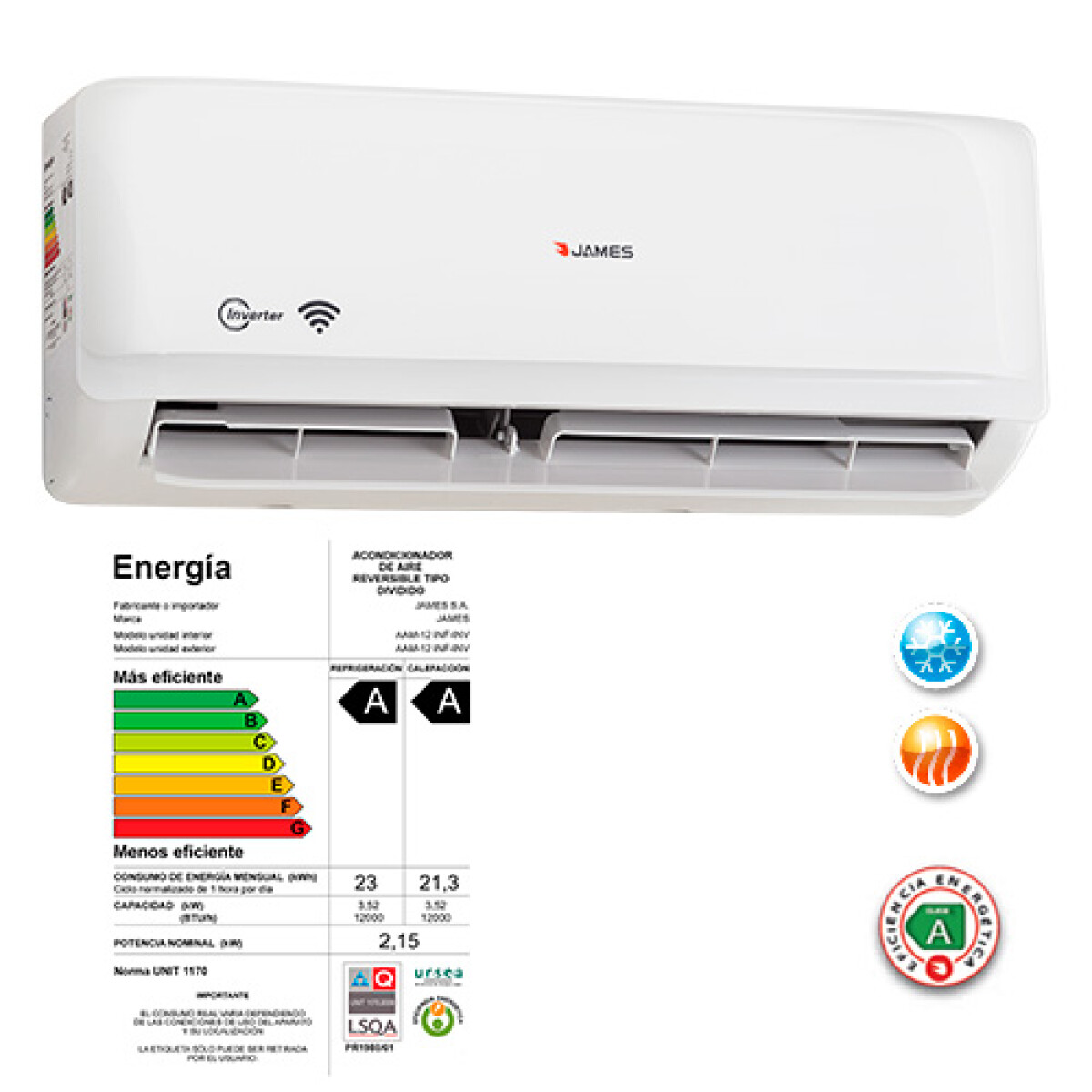 Aire Acondicionado Inverter James 12000BTU AAM-12 Inf-inv 