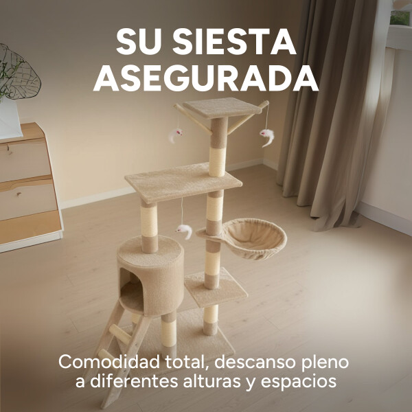 Rascador Torre 5 Niveles En Felpa Y Sisal Para Gato Juego Color Variante Beige